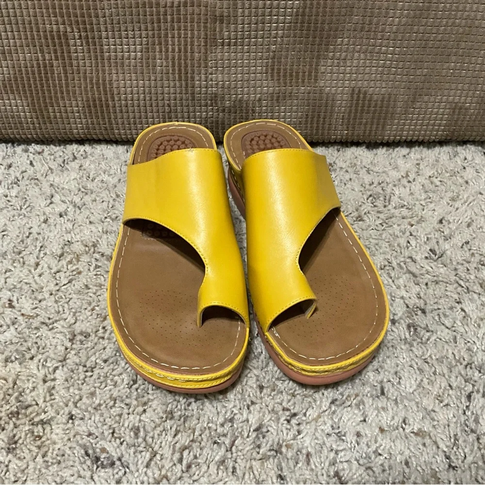 Aomigoct sandals for women’s size 42 yellow soft leather - Picture 3 of 8